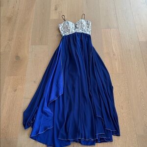 Elegant Blue and Silver Prom Dress